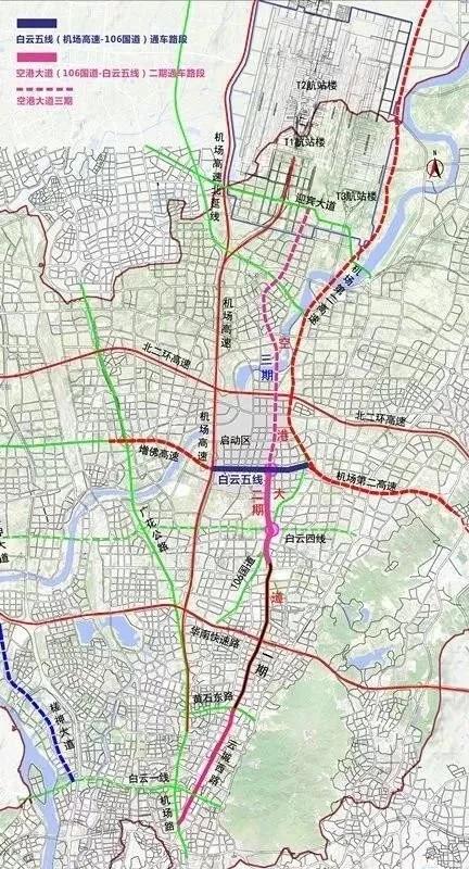 在交通方面,近日空港大道二期与白云五线实现同步通车.