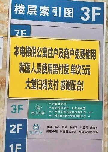 吉山社区卫生服务站电梯收费告示 网络图片