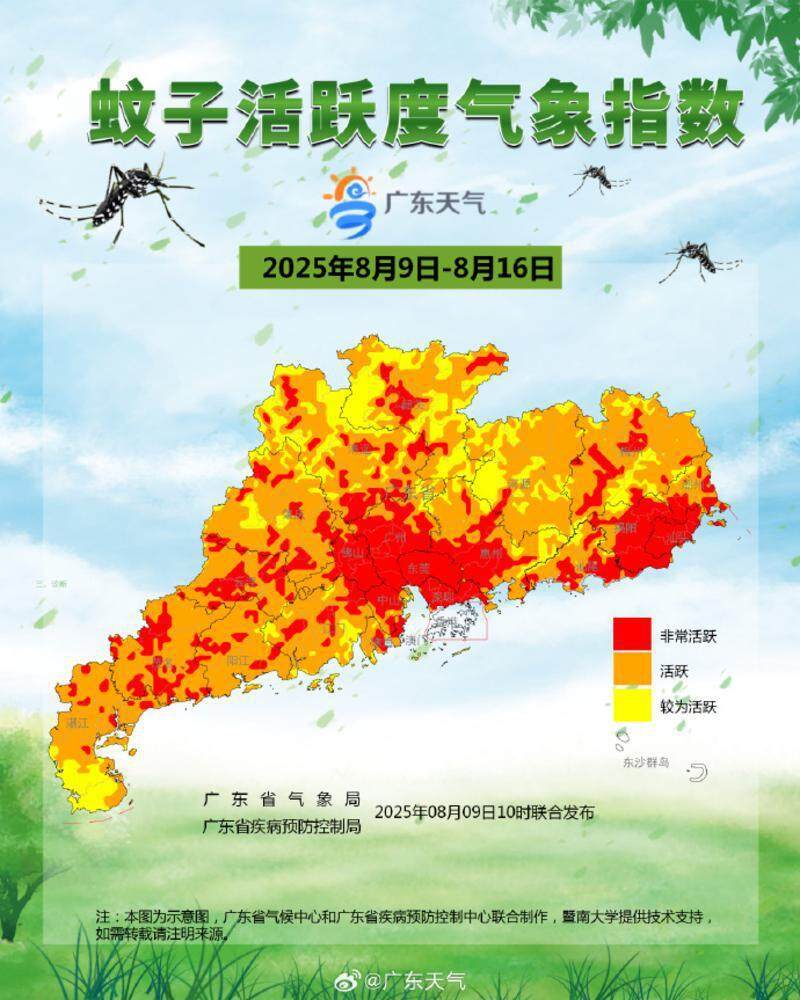  8月9日至8月16日，广东多地蚊子“非常活跃” 广东省气象局、广东省疾病预防控制局联合制作