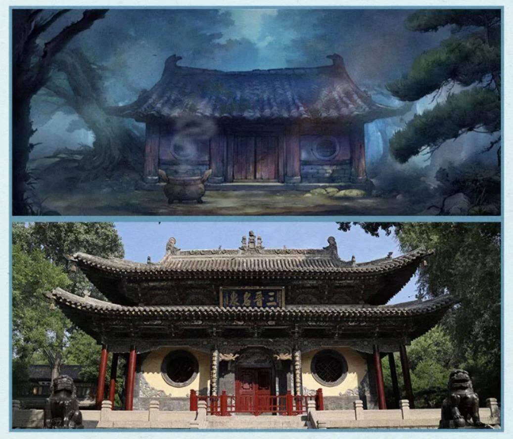 △上图为电影画面,下图为太原晋祠水镜台 △上图为电影画面,下图为太原晋祠水镜台