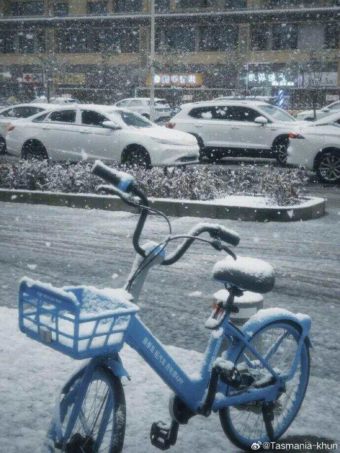  △今天白天，西安出现明显降雪，路面湿滑。（图片来源见水印）