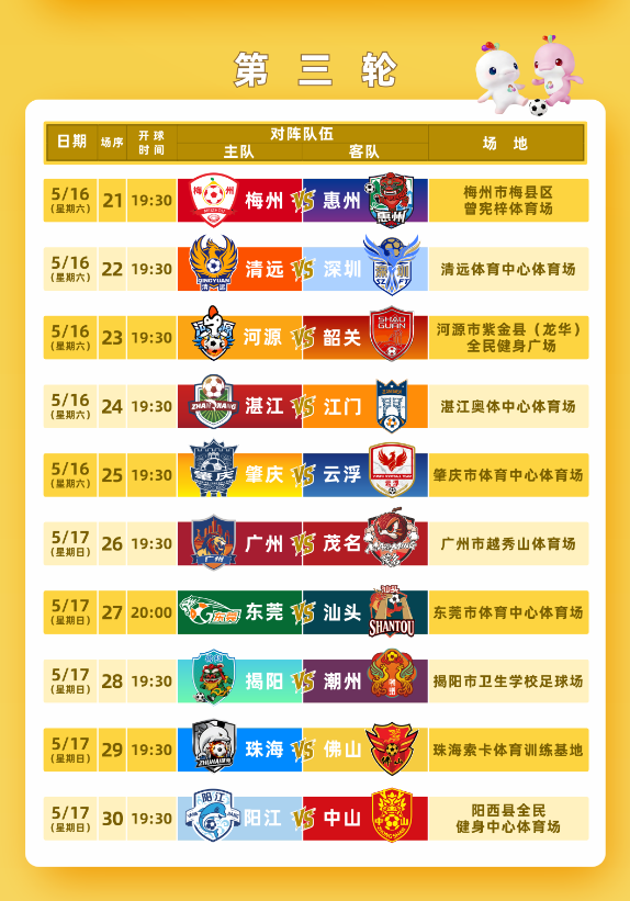 粤超第三轮最新赛程